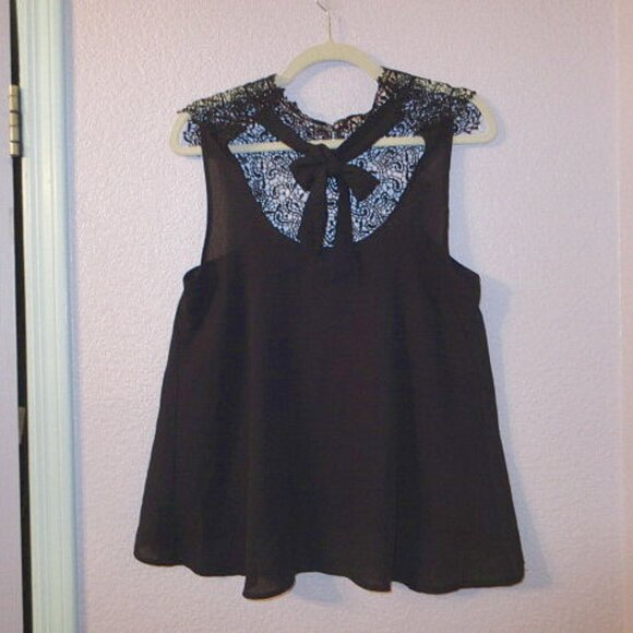 Vtg Y2K Sheer Mesh Tunic Top Size S Lace Neck Tie Back Steampunk Grunge Goth 90s - Picture 5 of 7